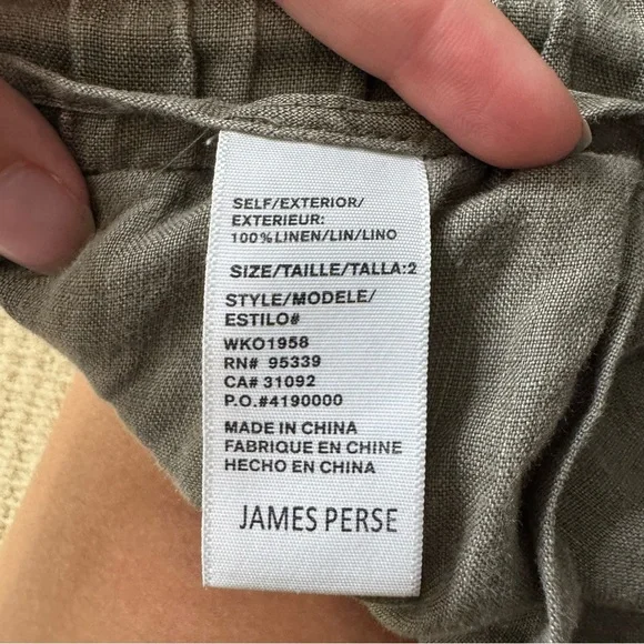 Standard James Perse Olive green linen Straight Leg Pant